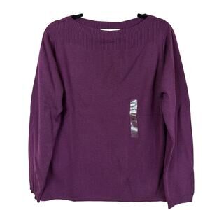 Vintage NWT Norm Thompson Purple Merino Wool Wide Neck Sweater XL